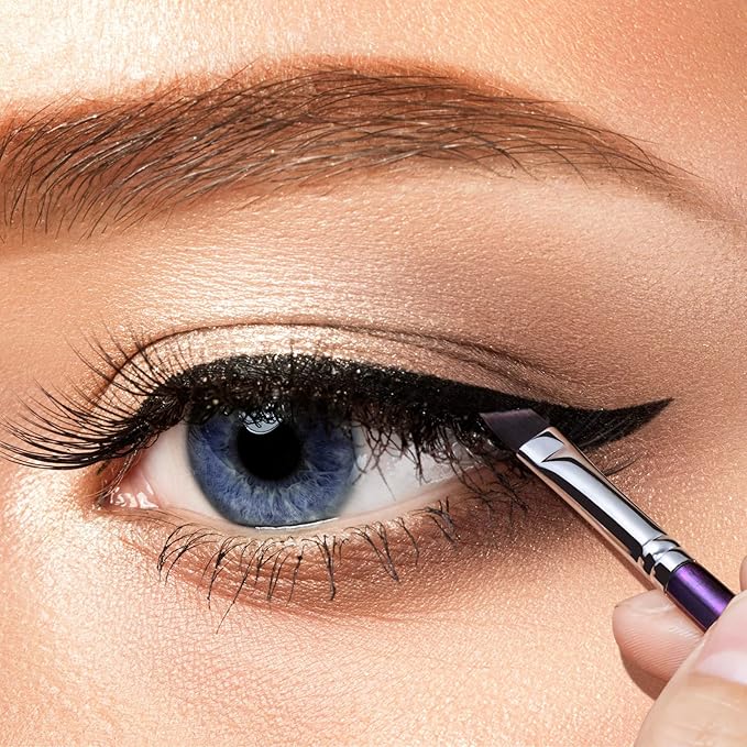 Eyeliner Brush Fine Angled - PRO Precision Gel Eye Liner Makeup Brush -Ultra Thin Slanted Flat Angle - Premium Cruelty Free Synthetic Bristles (E835 Purple)-Velvo Beauty