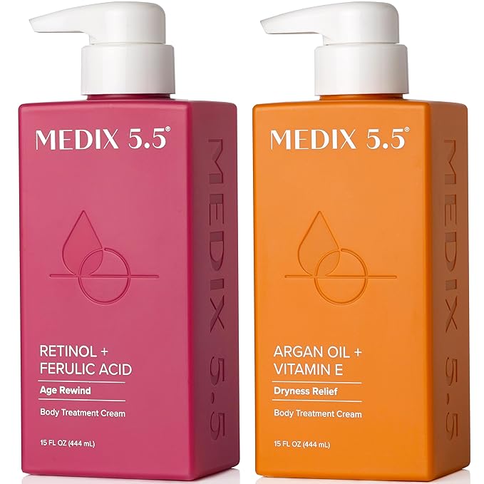 Medix 5.5 Retinol Body Lotion + Argan Oil Cream 2PC Skin Care Set Body & Face Moisturizer | Firming Body Lotion Bundle Reduces Look Of Wrinkles, Cellulite, Crepey Skin, & Uneven Skin Tone, 2PC-Velvo Beauty