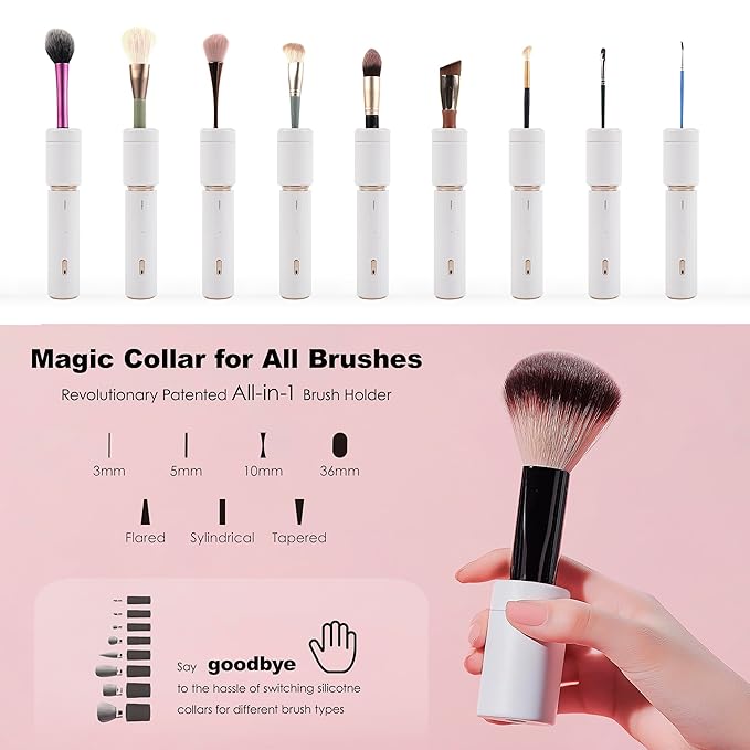 Electric Makeup Brush Cleaner & Dryer Machine, Upgraded Patented Universal Collar Fits 99% of Brush Shapes, Deep Clean & Quick Dry, Rechargeable & Portable for Travel & Home Use, Gift-Velvo Beauty