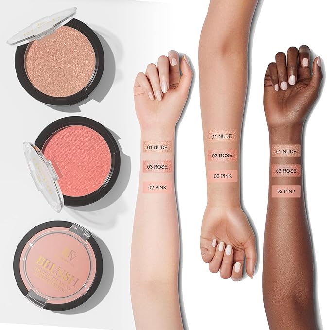 FV Long Lasting Powder Blush - Lightweight, Smooth & Blendable Cheek Makeup, High Buildable Color, Transfer-Resistant Shimmer Finish (Nude Shimmer, 0.17 OZ)-Velvo Beauty