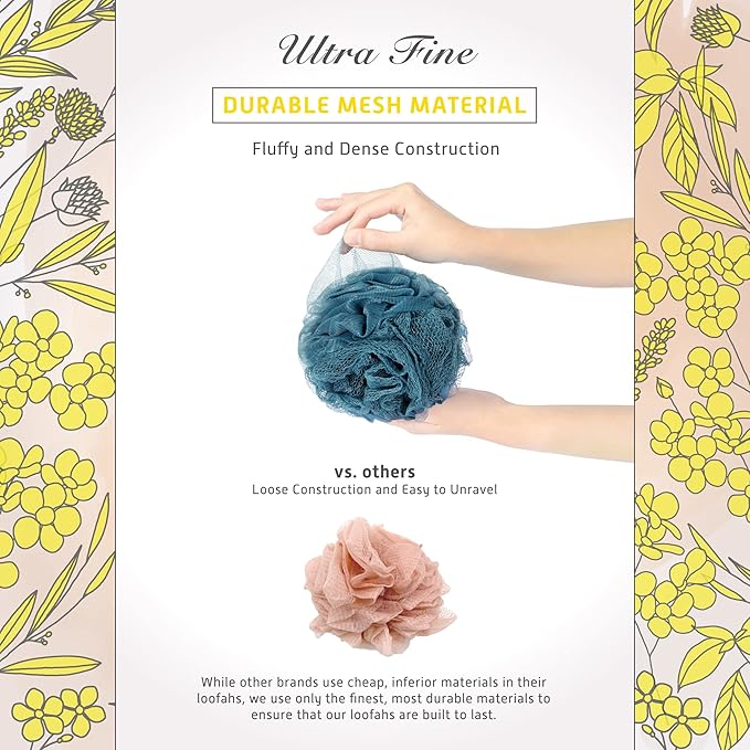 Spongentle Dual Texture Deep Cleansing Loofah Sponge for Radiant Skin, Pack of 3, Bath and Shower, Exfoliating Body Scrubber, Beautiful Colors for Women and Men-Velvo Beauty