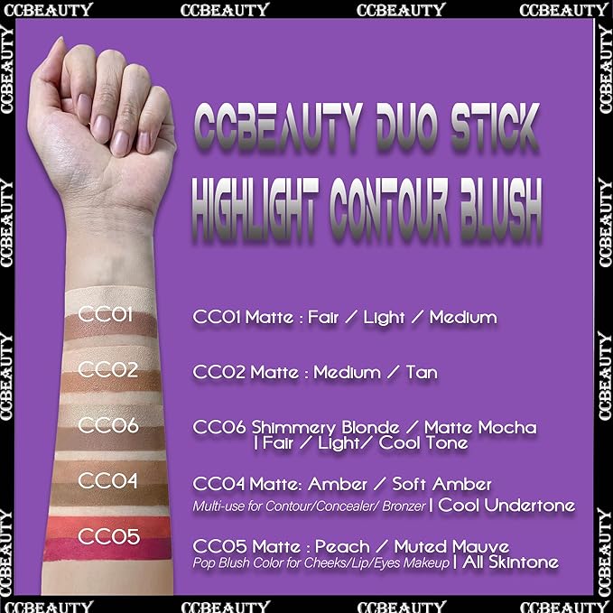 CCbeauty Contour Stick, 3pcs Dual-ended Wonder Stick Cream Highlight & Contour Kit, Bronzer and Highlighter Set for Face Contouring Shaping Makeup, Long Lasting & Waterproof - All Skin-Velvo Beauty