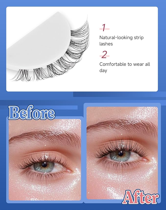 Lashes Natural CLear Band Wispy False Eyelashes Natural Look Flared Strip Eyelash False Eye Lash Soft 7 Pairs Everyday SF-02-Velvo Beauty