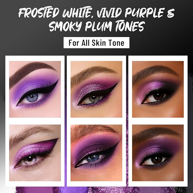 Purple Eyeshadow Palette with Mirror Lilac Violet Plum Tones Matte Shimmer Glitter 6 Colors Mini Eye Shadow Pallet Travel Size Highly Pigmented for Fairy Witch Goth Halloween Costume Makeup-Velvo Beauty
