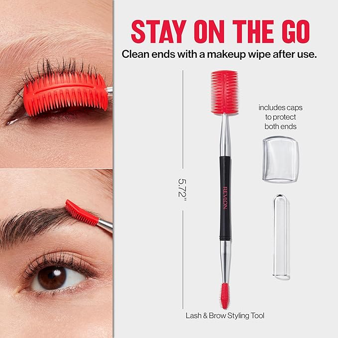 Revlon Lash & Brow Styling Tool, Dual Ended Eyelash Separator & Eyebrow Brush Spoolie, Works with Mascara & Brow Makeup, 1 count-Velvo Beauty