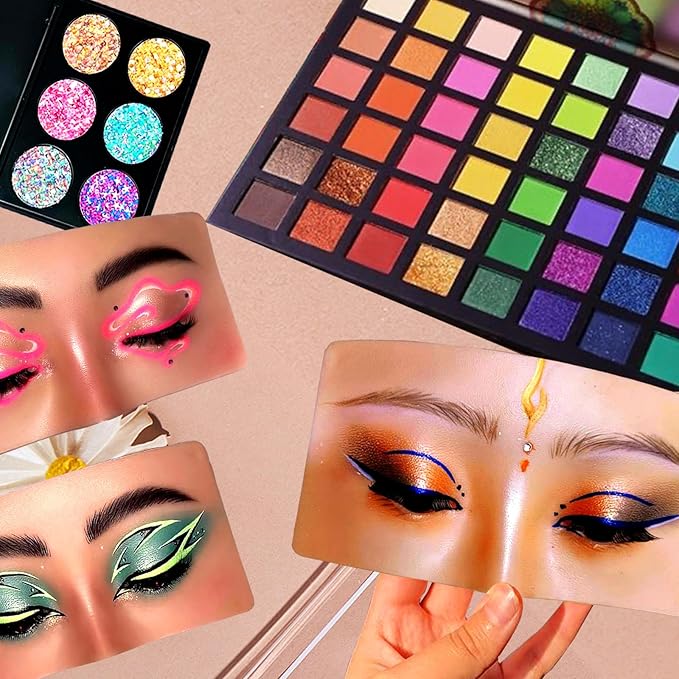 Mannequin Face for Makeup Practice, Makeup Practice Face Board with Makeup Brushes Rhinestones Sticker, Silicone Makeup Mannequin Face for Makeup Artist Supplies(Wheat colored)-Velvo Beauty