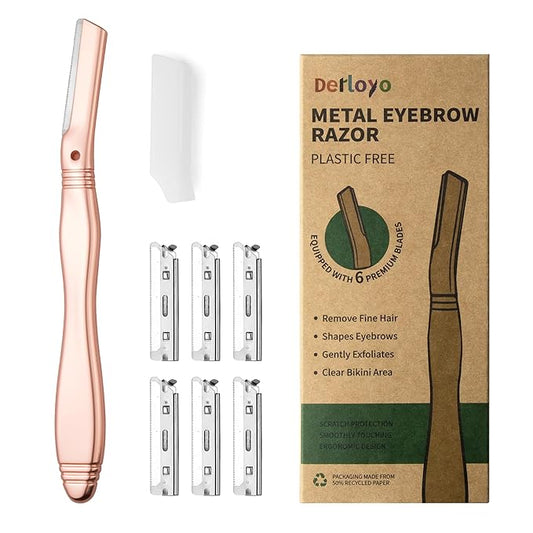 Eyebrow Razor, Dermaplaning Tool for Face, Face Razors for Women, Dermaplane Razor, Hair Removal and Exfoliation, Facial Razor, Face Shaver for Women&Men, 6 Blade Refills with Blade Cover (Rose Gold)-Velvo Beauty