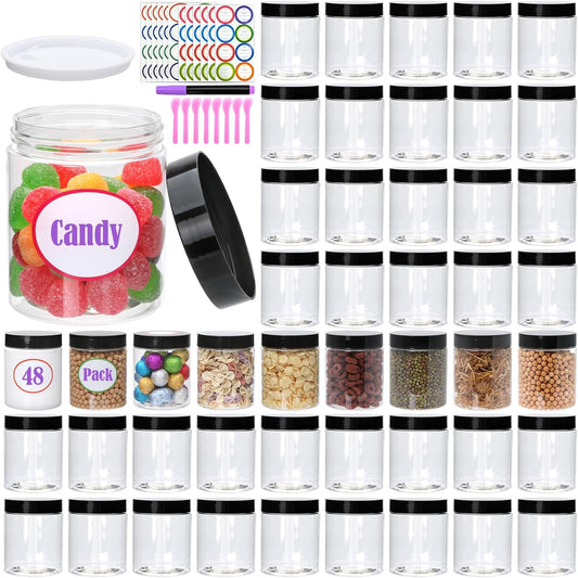 48 Pack 8oz Plastic Containers with Lids, Jars with Lids, Great for storing,lip balms, creams, ointments, cosmetics, samples-Velvo Beauty