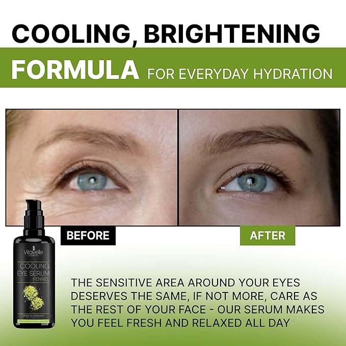 Eye Serum Under Eye Cream for Dark Circles and Puffiness – Cooling, Hydrating Under Eye Serum with Pure Fennel Extract – Eye Cream Anti Aging to Moisturize & Depuff – Zero Paraben Eye Gel by Vitavelle-Velvo Beauty