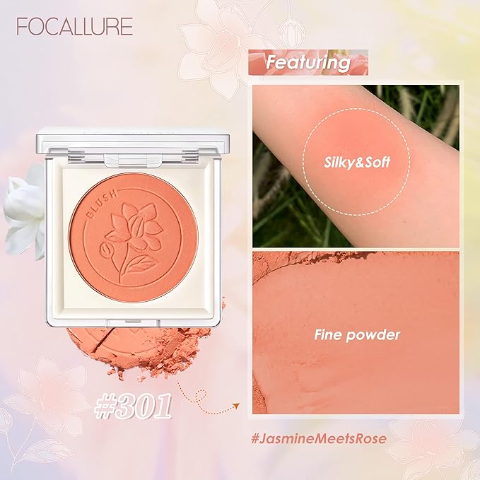 FOCALLURE Powder Palette Blush, Matte Mineral Blush Powder, Bright Shimmer Face Blush Makeup, Contour and Highlight Blush Palette, Highly Pigmented, Long Lasting, Waterproof, Blendable, #302-Velvo Beauty