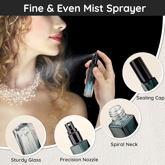 Segbeauty Refillable Perfume Bottle Travel, 5pcs 10ML Mini Glass Spray Bottles for Perfume, Empty Fine Mist Cologne Sprayer Portable Sample Container Atomizer for Dispensing Toilteries Liquid Cosmetic-Velvo Beauty