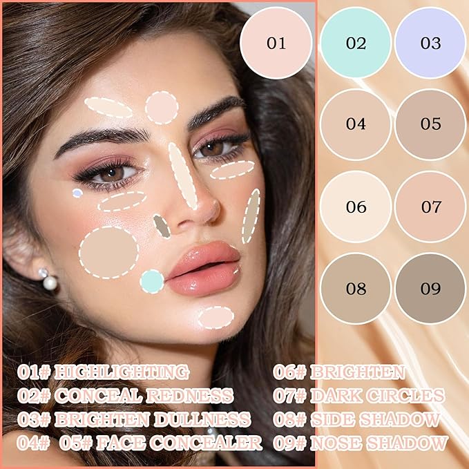 9 Colors Concealer Contour Palette,Correcting Concealer Makeup Palette 9 In 1 Contouring Foundation Cream Contour Palette for Redness,Dark Circles,Blemish,Acne(04#)-Velvo Beauty