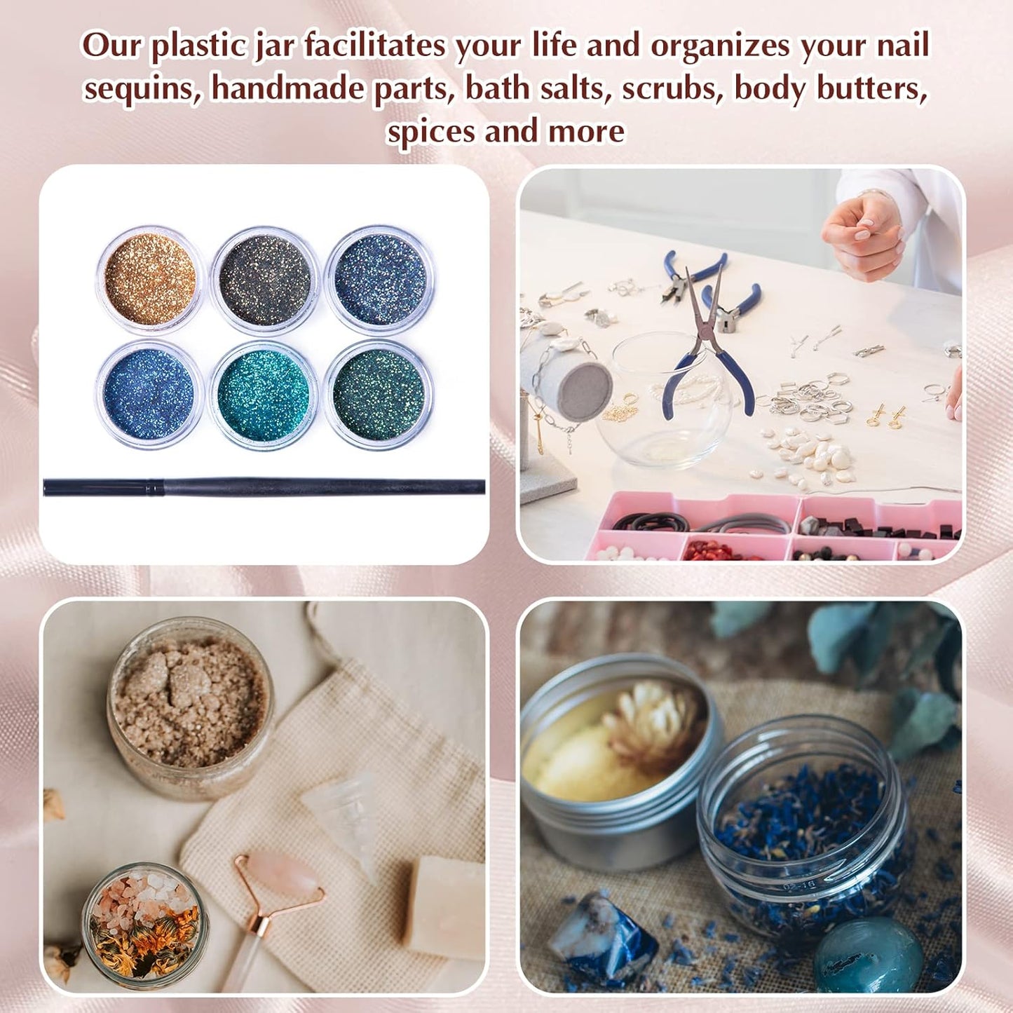 SATINIOR 100 Pcs Plastic Jars with Lids Small Containers Lids Wide Mouth Small Plastic Containers for Lotion Cream Rhinestones Body Butters Travel Storage (2 oz,White)-Velvo Beauty