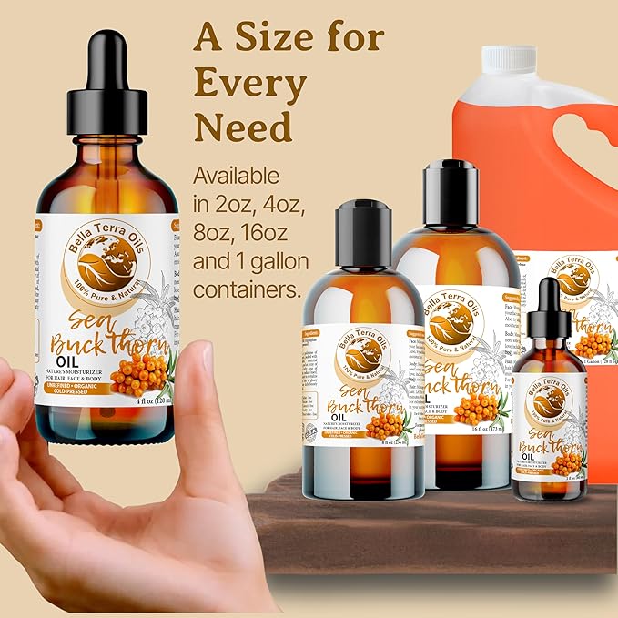 Bella Terra Oils - Organic Sea Buckthorn Oil 8oz - Cold-Pressed Treasure, Bursting with Omega-3 & Omega-6, A Radiant Glow in Every Bottle-Velvo Beauty