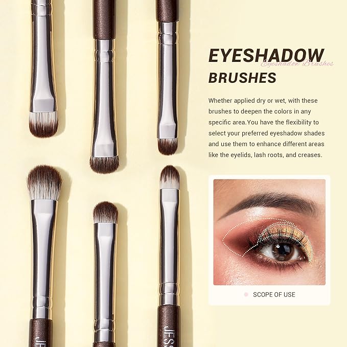 Jessup Eye Makeup Brushes Set Professional 15pcs Brown Eyeshadow Brush Eyebrow Concealer Eyeliner Blending Brush for Makeup Premium Synthetic Eye Brush Set, T499-Velvo Beauty