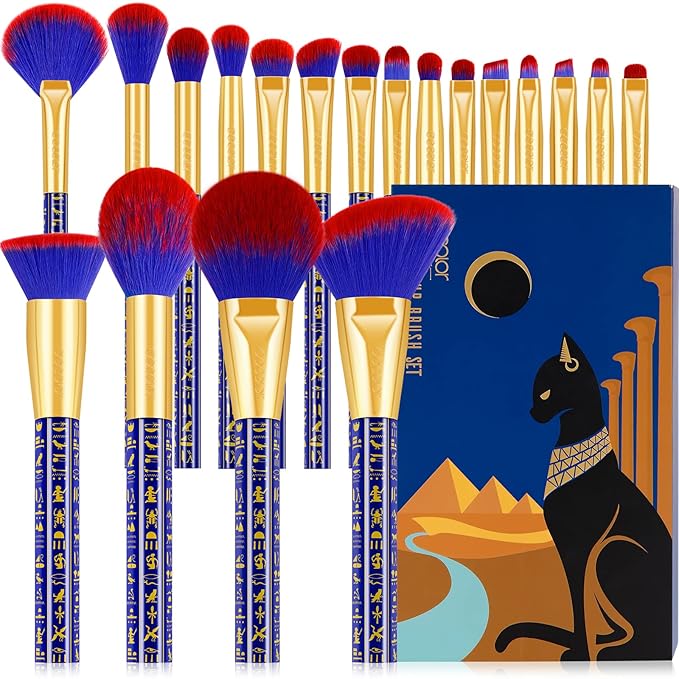 Docolor Makeup Brushes 19Pcs Makeup Brush Set Premium Gift Synthetic Powder Kabuki Foundation Contour Blush Concealer Eye Shadow Blending Liner Make Up Brush Kit, Ancient Egyptian Series-Velvo Beauty