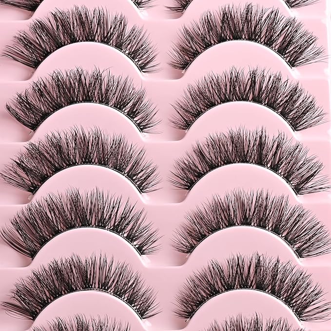 FARRED Cat Eye Lashes False Eyelashes Short Wispy Lash Strips Volume Eyelash 14 Pairs Cateye Medium Length False Clear Band Lashes Natural Looking Hybrid Clusters Full Strip Lashes (F25 | 8-14mm)-Velvo Beauty