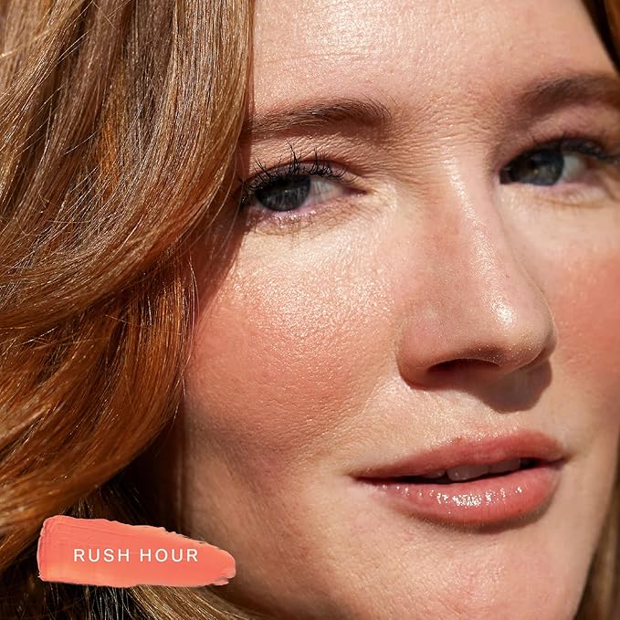 Tower 28 Beauty BeachPlease Cream Blush for Cheeks and Lips - Multi-Purpose Lip and Cheek Tint in Sun-Kissed Peach Blush - for Sensitive Skin – Color RUSH HOUR, Luminous Finish-Velvo Beauty