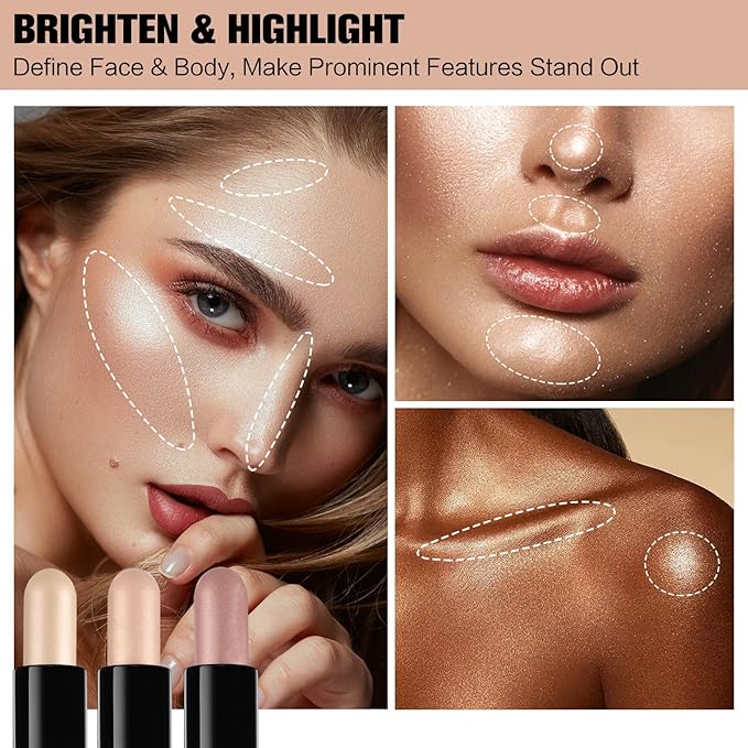 Contour Stick, 4Pcs Dual-Ended Highlighter Makeup Pen & Contouring Stick for Face Shaping, Long Lasting Waterproof Cream Bronzer & Highlight Sticks Make Up Kit for All Skin Tones(Set A+Set B)-Velvo Beauty