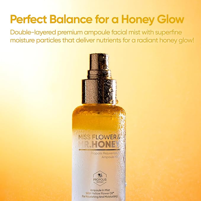 BANILA CO Miss Flower & Mr Honey Propolis Ampoule Mist | Nourishing Skin Double Layer & Moisturizing Makeup Fixer Setting Spray | Hydration Boost, Radiant Glow Serum (99ml / 3.34 fl oz)-Velvo Beauty
