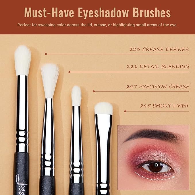 Jessup Eyeshadow Brush Set 11pcs Eye Makeup Brushes Set Professional Eye Shadow Brush Blending Brush Shader Crease Brush Black T340-Velvo Beauty