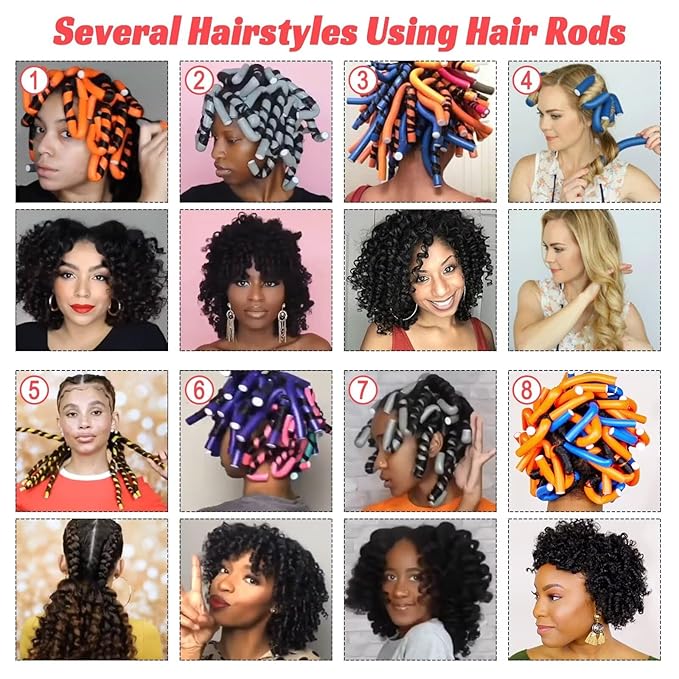 30PCS 9.45" Flexible Foam Curling Rods, Twist Heatless Hair Rollers for Women, Girls, Long and Short Hair, Sleep-In (0.71 x 9.45 Inch, Random Color)-Velvo Beauty