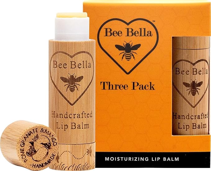 Bee Bella Lip Balm, Pomegranate Mango, 3 Pack - Moisturizing Lip Care, 100% Natural, Original Organic Beeswax with Vitamin E, Handmade in USA-Velvo Beauty