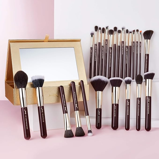 Jessup Makeup Brushes Set Professional Makeup Brush Eyeshadow Blending Powder Foundation Blusher Concealer 25pcs with Cosmetics Storage Box, Zinfandel T285-Velvo Beauty