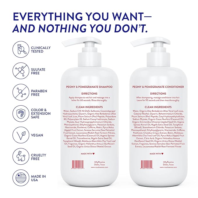Routine Wellness Anti-Thinning Shampoo and Conditioner Set for Thinning Hair - Biotin DHT Blocker Women & Men - Color Safe Shampoo for Hair Loss & Healthier Hair - Peony & Pomegranate (Pack of 2)-Velvo Beauty