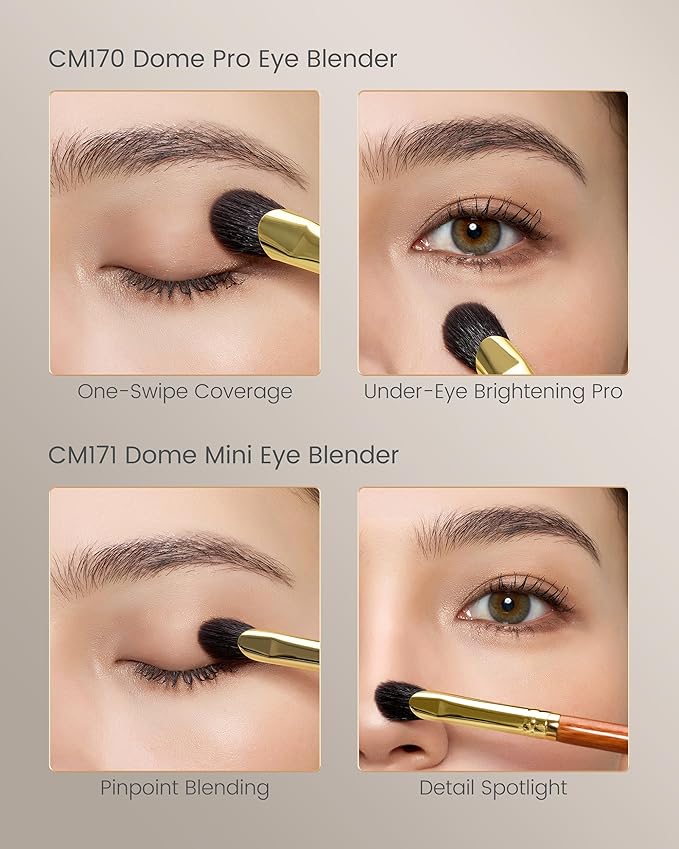 CM 170 & 171 Desert Oak Series Thumb Eyeshadow Brush DUO Set - Large & Small, Curved Finger Contour for Lid & Crease, Premium Goat Hair & Bubinga Handle, Perfect Pair for Blending, Shimmer & Detail-Velvo Beauty