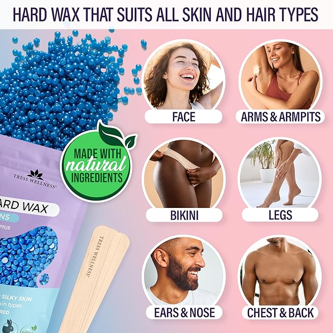 Tress Wellness Waxing Kit for Sensitive Skin – Safe for Face & Skin, Prep & Aftercare Spray, Easy to Use – At-Home Kit for Face, Bikini, Brazilian & Full Body - Digital Display, Pink to Teal-Velvo Beauty