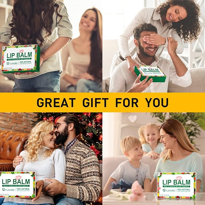 DMSKY 12 Pack Lip Balm, Natural Lip Balm Bulk with Vitamin E and Coconut Oil, Moisturizing Lip Balm for Dry Cracked Lips, Lip Balm for Stocking Stuffers - 12 Flavors-Velvo Beauty