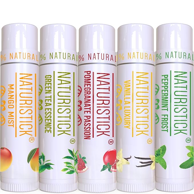 5-Pack Lip Balm Gift Set by Naturistick. Assorted Scents. 100% Natural Ingredients. Best Beeswax Chapsticks for Dry, Chapped Lips. Made in USA for Men, Women and Children-Velvo Beauty