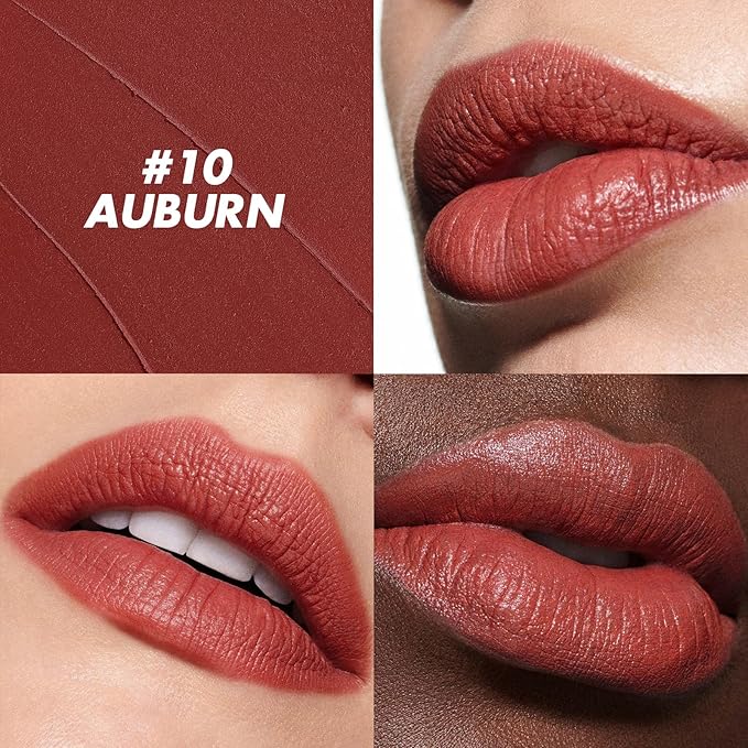 FOCALLURE Ultra Chic Matte Lipstick,Rich Vitamin E Lip Crayon,Lightweight Matte Color without Drying or Fading,Long Lasting Waterproof Lips Makeup,AUBURN-Velvo Beauty