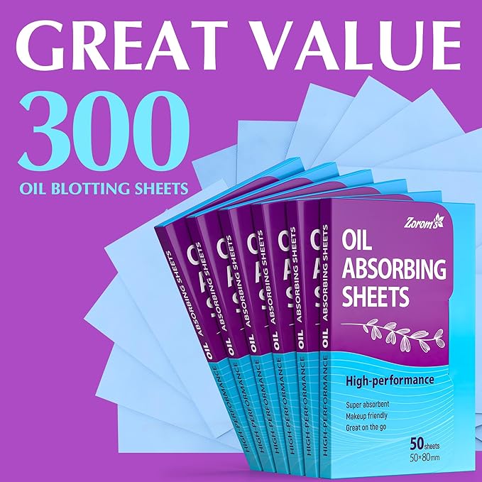 Premium Oil Absorbing Sheets for Face - 6 pack (300 sheets) - Makeup Friendly Oil Blotting Sheets for Face - Blotting Papers for Face with Oily Skin-Velvo Beauty