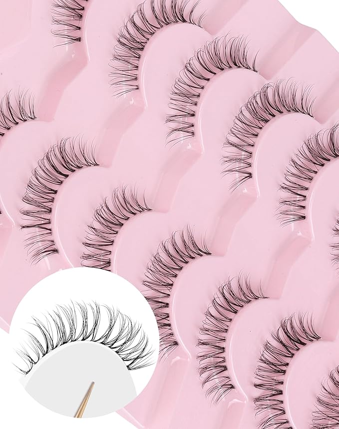 Mink Lashes Wispy False Eyelashes Short Fake Lashes Soft C Curl Eye Lashes Pack Natural Eyelashes Mink Eyelashes Fluffy Strip Lashes 7 Pairs-Velvo Beauty