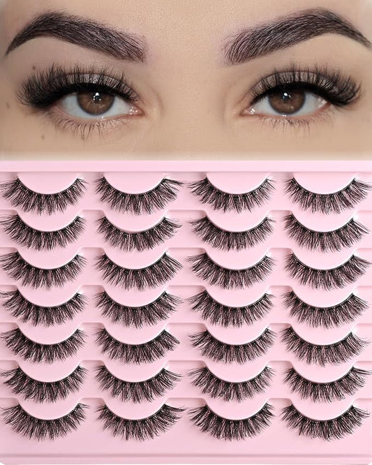 FARRED Cat Eye Lashes False Eyelashes Short Wispy Lash Strips Volume Eyelash 14 Pairs Cateye Medium Length False Clear Band Lashes Natural Looking Hybrid Clusters Full Strip Lashes (F25 | 8-14mm)-Velvo Beauty