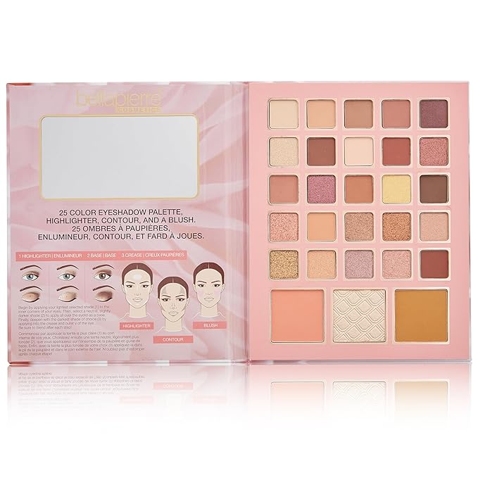 Bellapierre Satin Rose Face & Eye Book Palette | 25 Eyeshadow Shades with Blush, Bronzer, & Highlighter | Non-Toxic & Paraben Free | Vegan & Cruelty-Free-Velvo Beauty