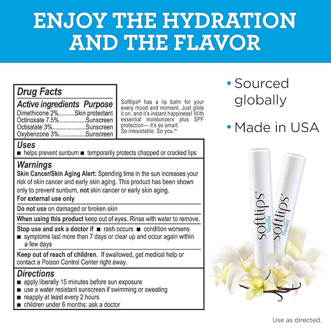 Softlips Lip Protectant SPF 20, Vanilla 2 count (Pack Of 6)-Velvo Beauty