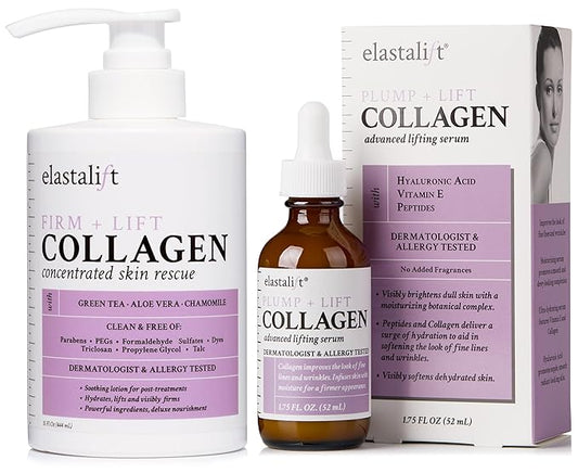 Elastalift Collagen Serum For Face + Collagen Body Cream & Face Moisturizer 2pc Skin Care Bundle| Collagen Face Serum + Body Lotion For Skin Tightening To Lift, Plump, & Firm Sagging Skin, 2PC Set-Velvo Beauty