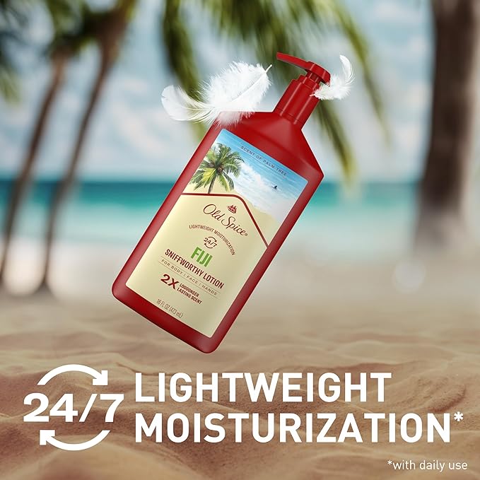 Old Spice Hand, Face & Body Lotion for Men, 24/7 Lightweight Moisturization with Amazing Scent, Instant Absorption, For All Skin Types, Fiji with Palm Tree Scent, 16 oz-Velvo Beauty