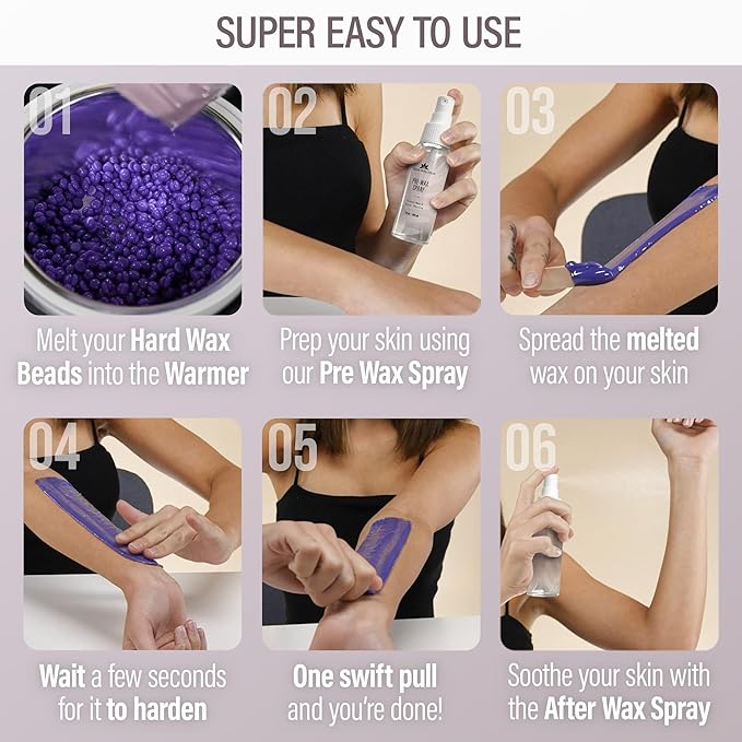 Tress Wellness Waxing Kit for Sensitive Skin – Safe for Face & Skin, Prep & Aftercare Spray, Easy to Use – At-Home Kit for Face, Bikini, Brazilian & Full Body - Digital Display, Dusty Lilac-Velvo Beauty