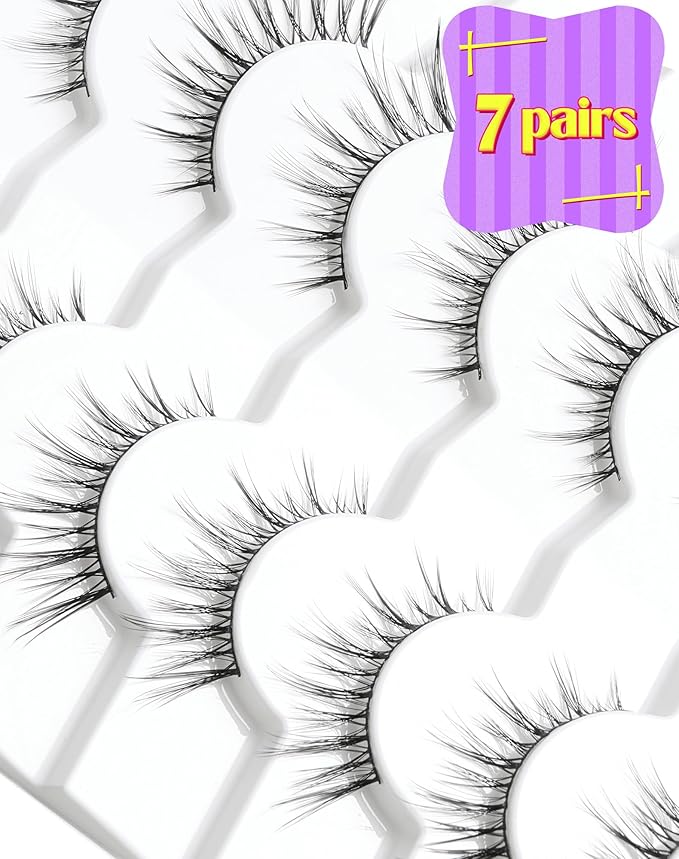 Onlyall Wispy Lashes - Natural Flared False Eyelashes, Soft Fluffy, 7 Pairs DK56-Velvo Beauty