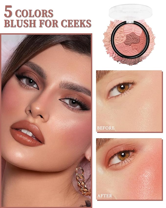 Flower Blush for Cheeks, Matte Shimmer Face Blush Powder,Contour Multiuse Facial Make up Palette,Longlasting Waterproof Embossed Blusher,Mother's Day Makeup Gift for Women-02#Camellia Orange-Velvo Beauty