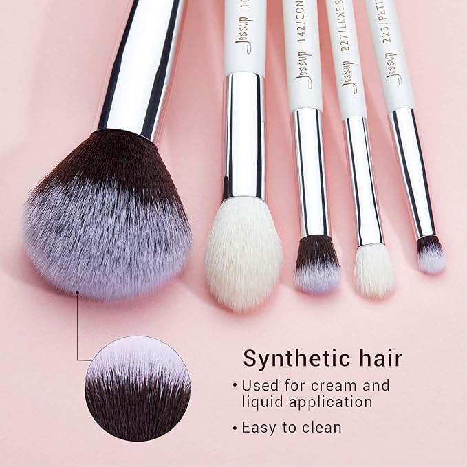 Jessup Brand 25pcs Professional Makeup Brush Set Beauty Cosmetic Foundation Powder Blusher Eyeshadow Blending Highlight Concealer Natural-Synthetic Hair Brushes Set (Pearl White/Silver)-Velvo Beauty