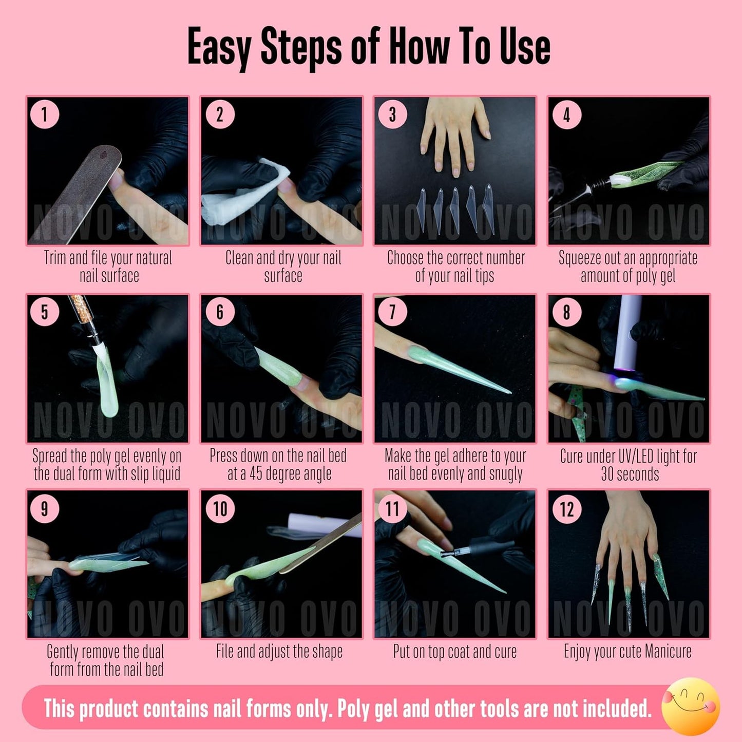 Hallowee Extra Long Stiletto Butterfly Wing Arrow Nail Dual Forms for Polygel Extension, NOT NAIL TIPS, XXXXL 4XL 5XL, Reusable Full Cover Molds For Builder/Harde/Polygel 70 Pcs x 14 sizes-Velvo Beauty