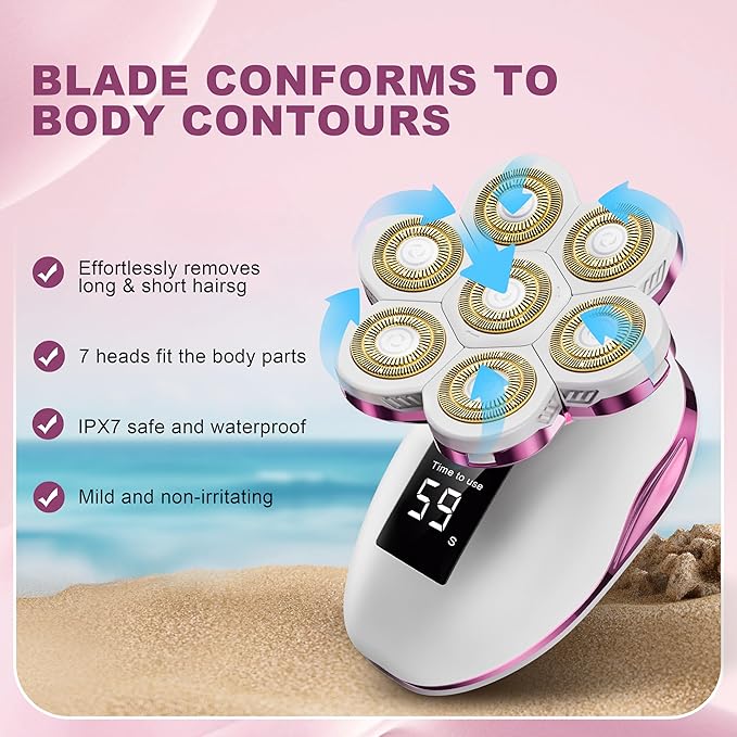 Electric Razors for Women, Wet/Dry 7D Rechargeable Rotary Shaver for Legs, Water Resistant Grooming Kit - Electric Razors for Women, Facial Hair Removal, Bikini Trimmer, Lips - Gentle Hair Remo-Velvo Beauty