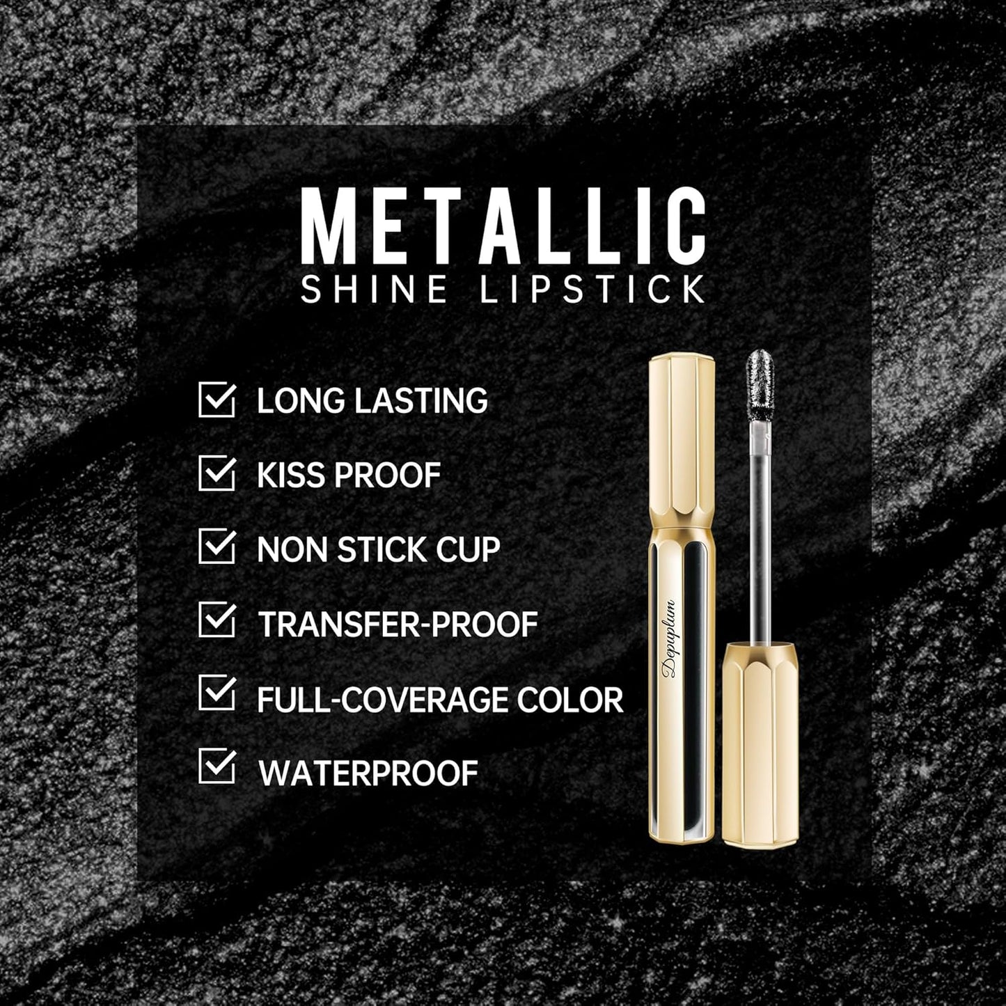 Black Lipsticks for Women Metallic Lipstick Long Lasting Non Stick Cup Lip Gloss, Shimmer Lightweight Hydrating Full Coverage Lip Color, DP120 Boardwalk-Velvo Beauty