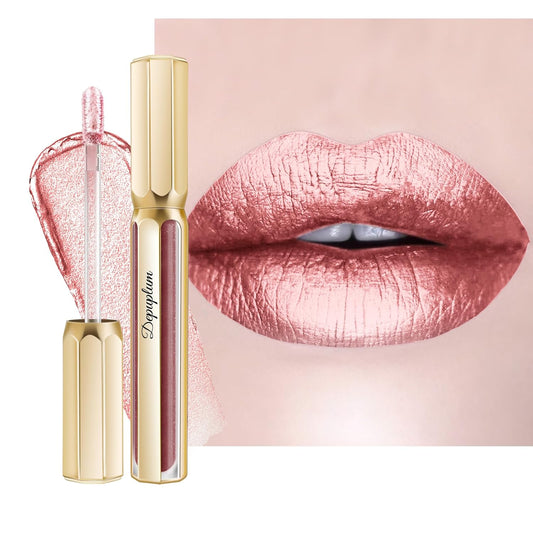 Nude Pink Lipsticks for Women Metallic Lipstick Long Lasting Non Stick Cup Lip Gloss, Shimmer Lightweight Hydrating Full Coverage Lip Color, DP106 Prose-Velvo Beauty