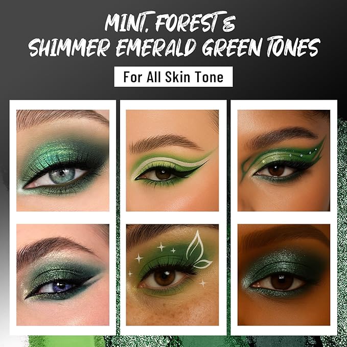 Green Eyeshadow Palette with Mirror Lime Forest Emerald Tones Matte Shimmer 6 Colors Mini Eye Shadow Pallet Travel Size Highly Pigmented for Goth Fairy Joker Wicked Halloween Parties Makeup-Velvo Beauty